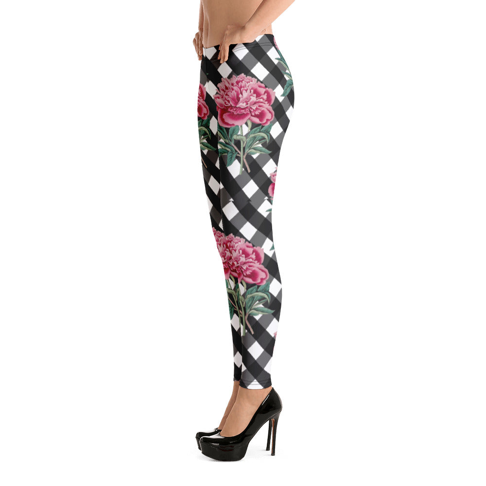 Leggings with Pink Rose Check Print