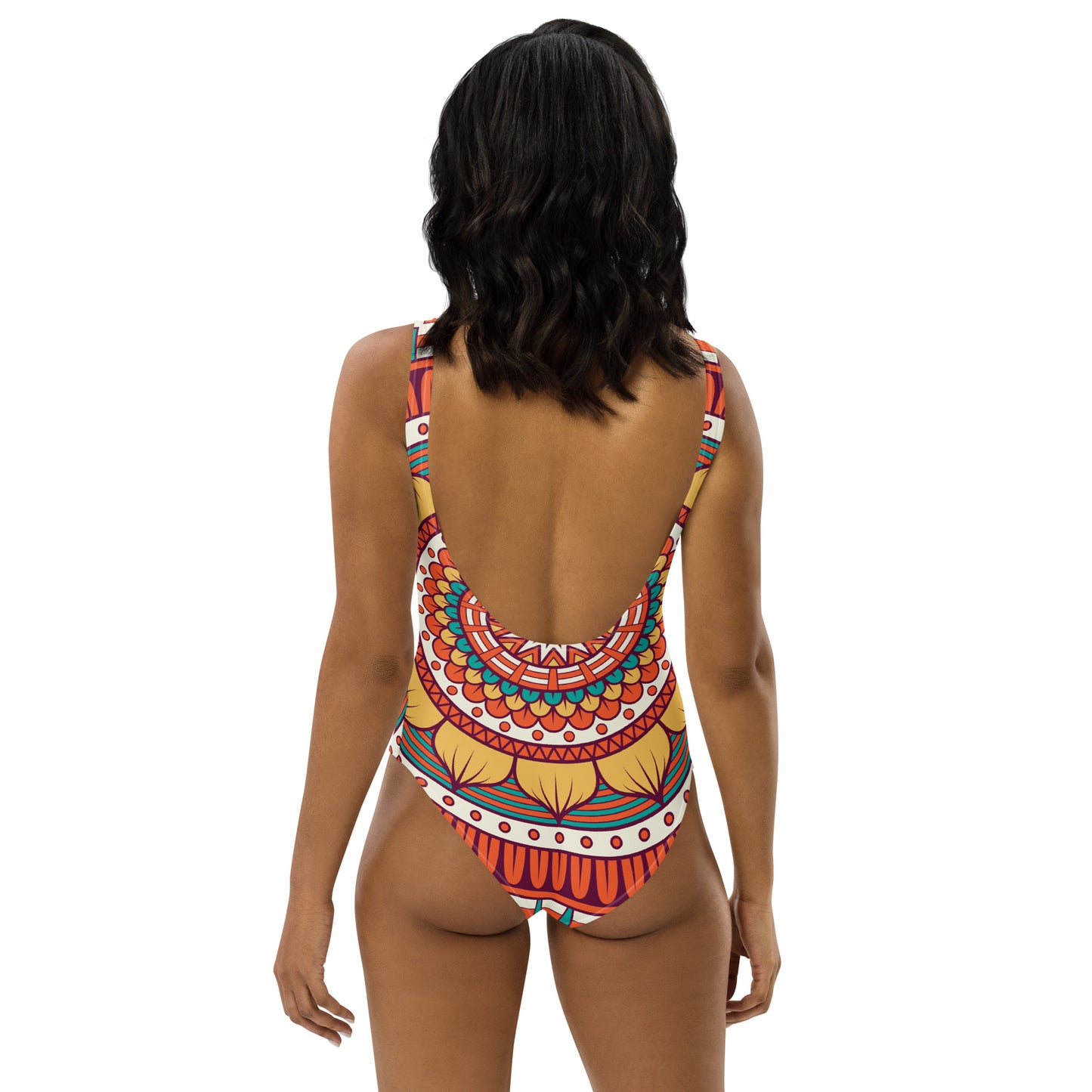 One-Piece Swimsuit with Golden Mandala Print