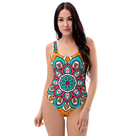 One-Piece Swimsuit with Turquoise Mandala Print