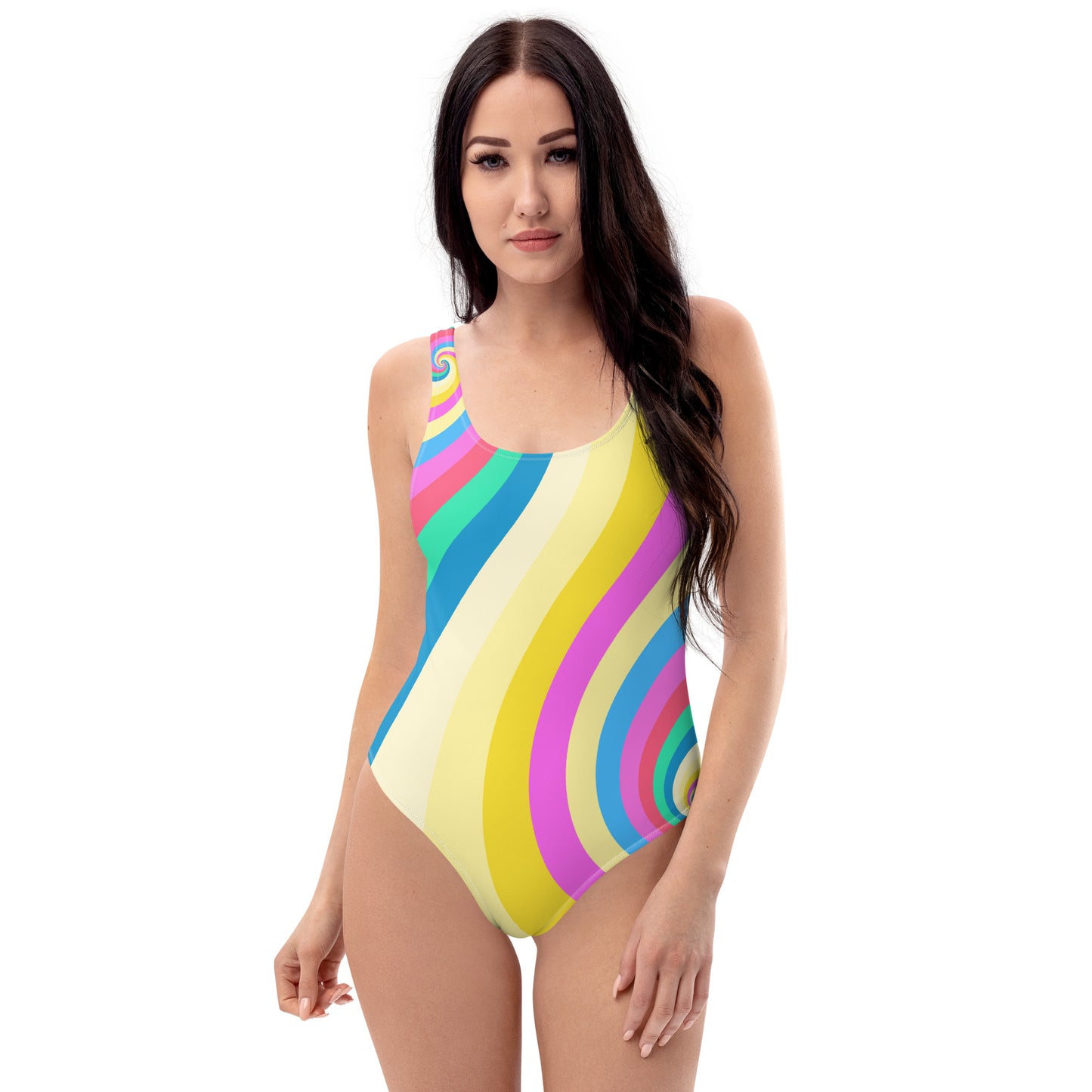 One-Piece Swimsuit with Pastel Swirl Print