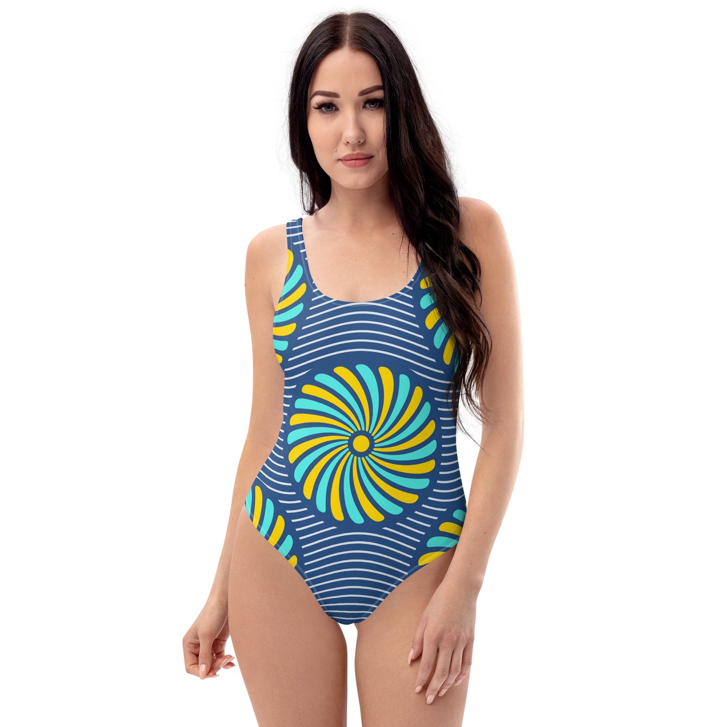 One-Piece Swimsuit with Blue African Print