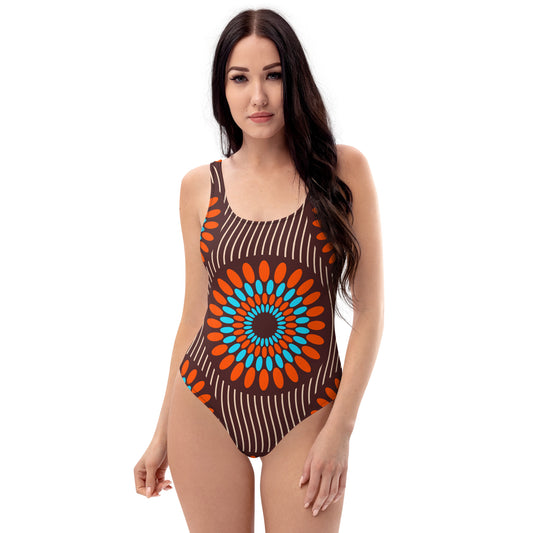 Women's One-Piece Swimsuit with Orange African Print