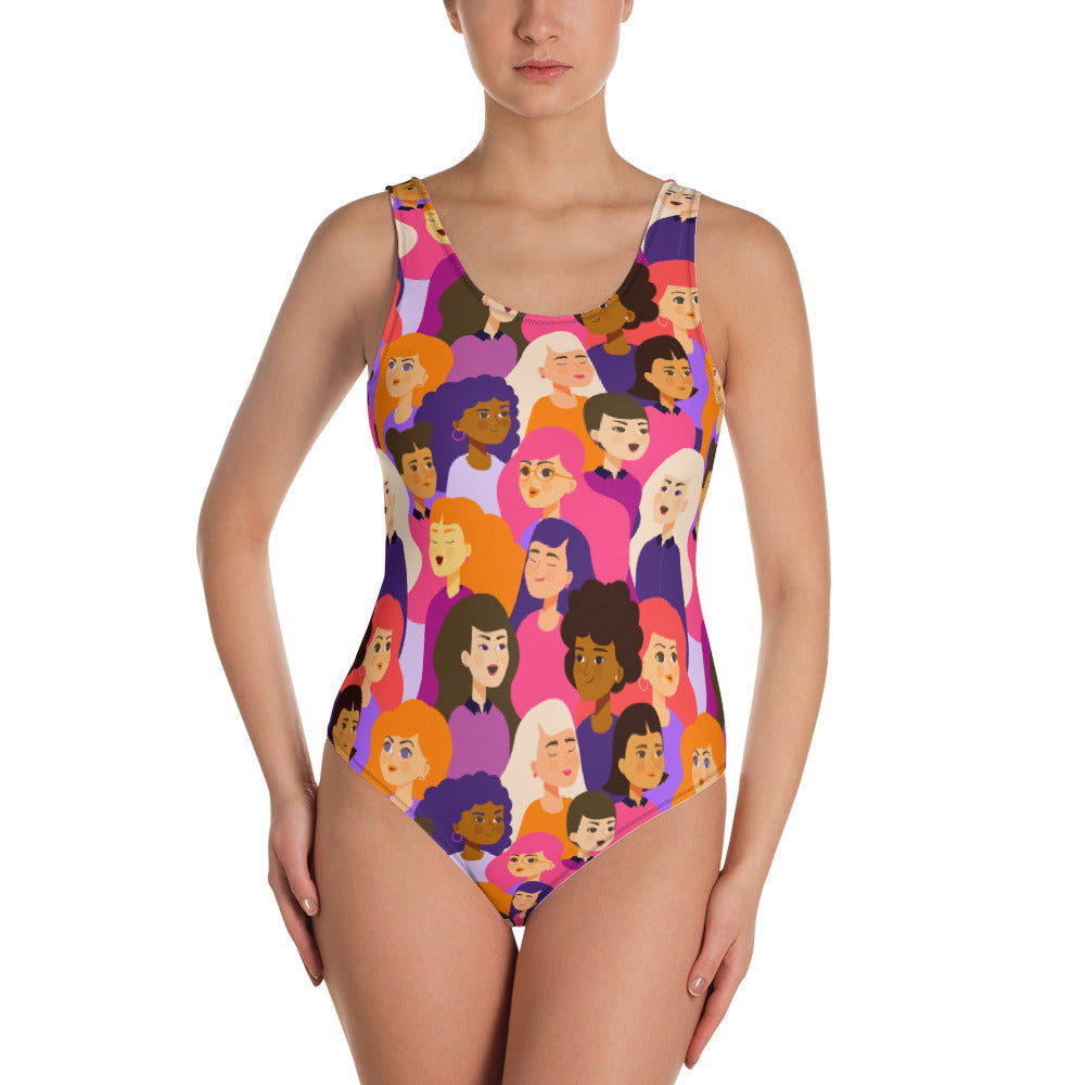 One-Piece Swimsuit with Pink Ladies Print