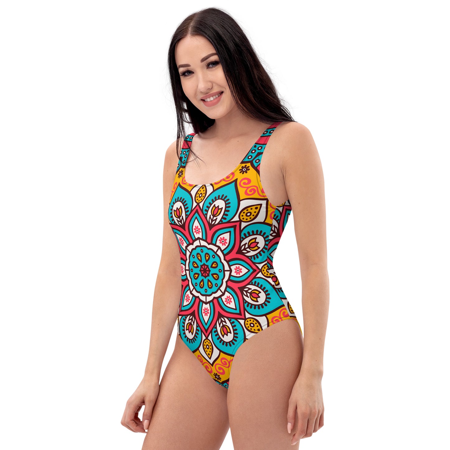 One-Piece Swimsuit with Turquoise Mandala Print