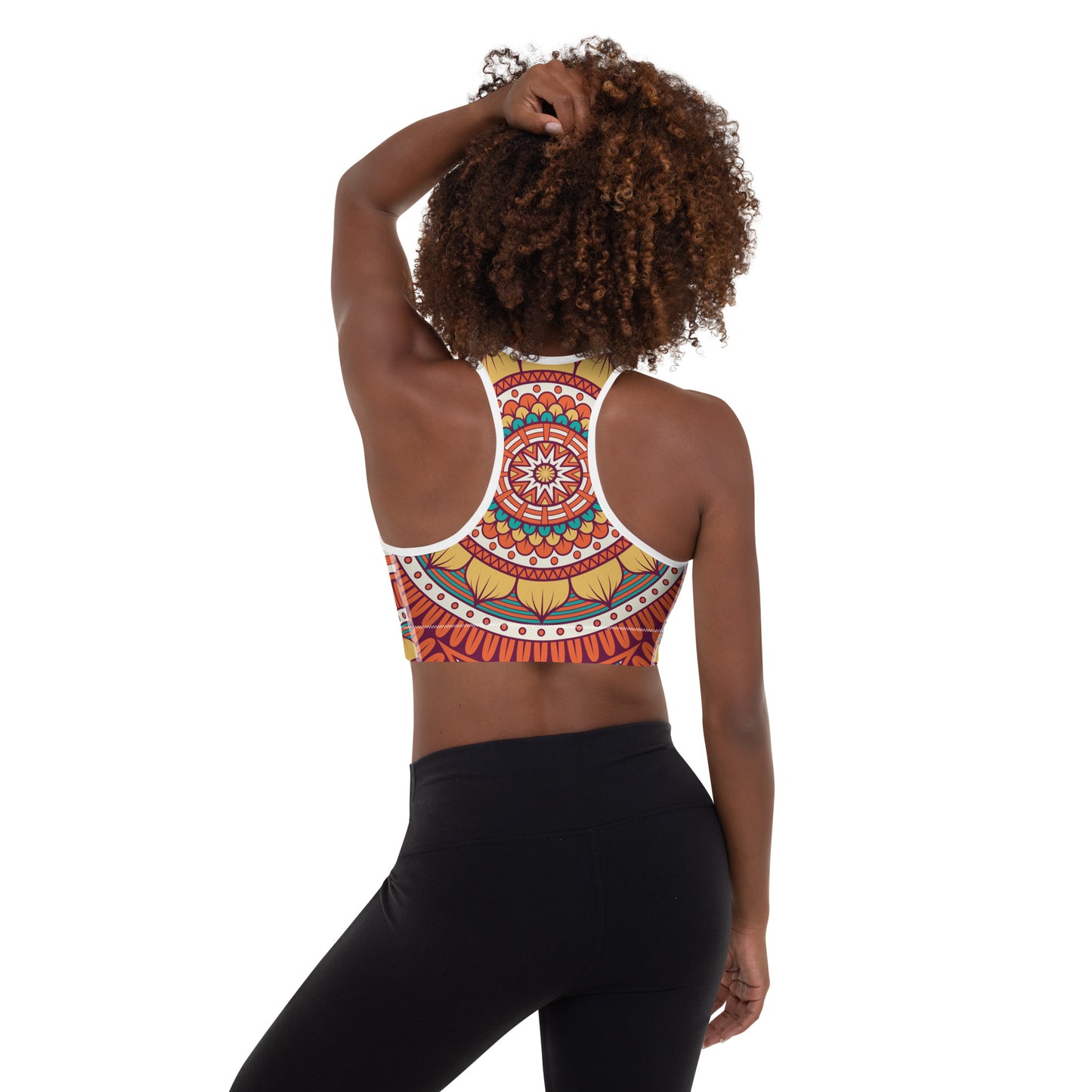 Padded Sports Bra with Golden Mandela Print