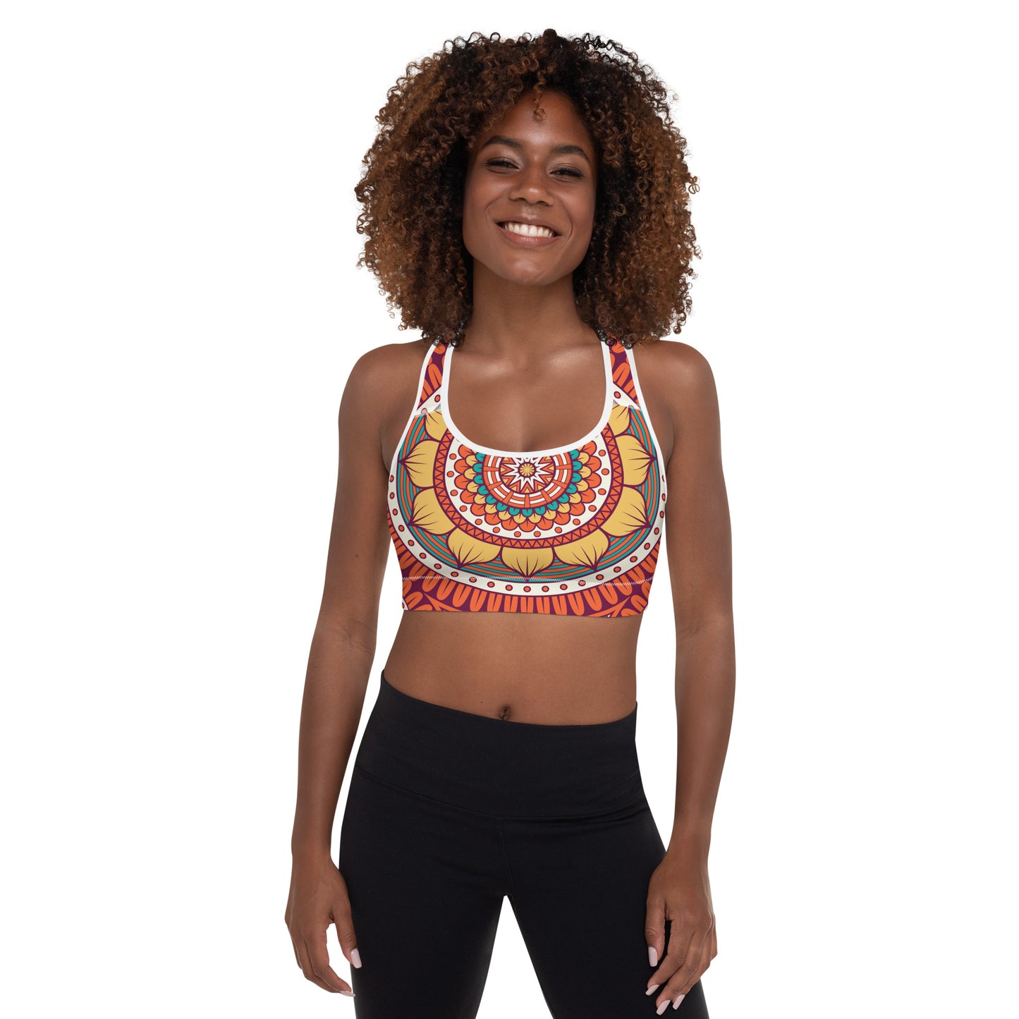 Padded Sports Bra with Golden Mandela Print