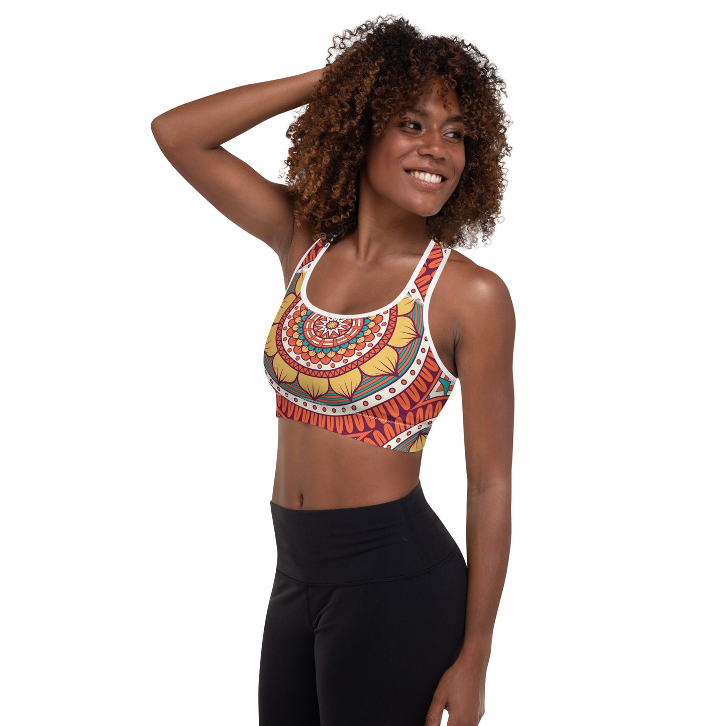 Padded Sports Bra with Golden Mandela Print