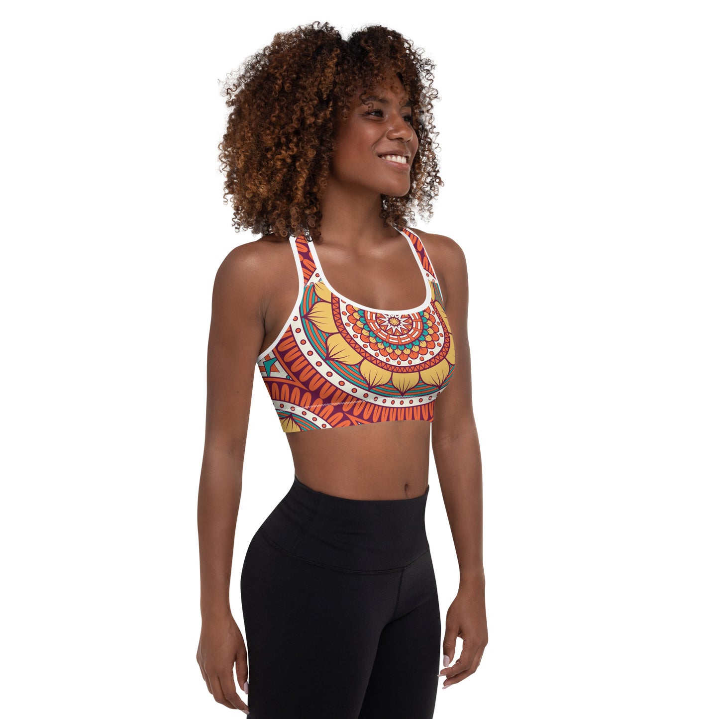 Padded Sports Bra with Golden Mandela Print