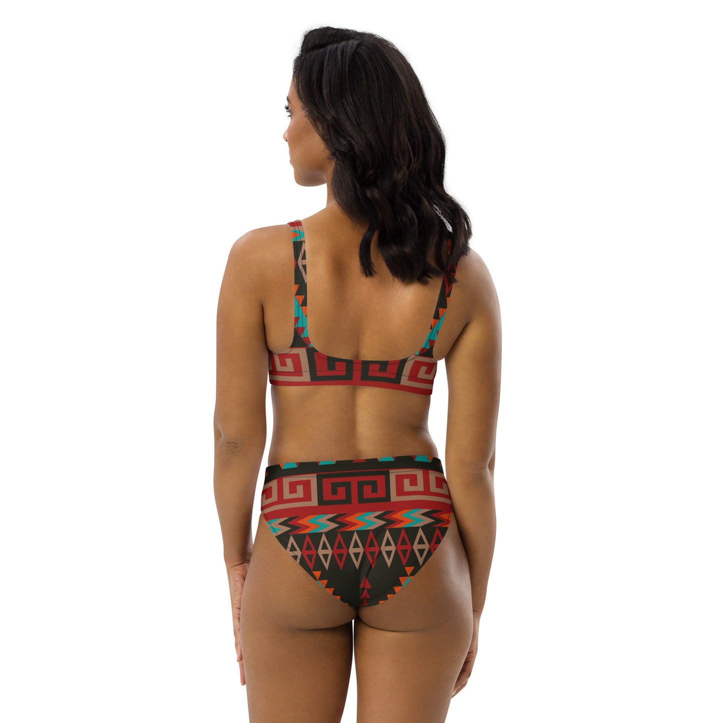 Recycled high-waisted bikini with Mayan Print