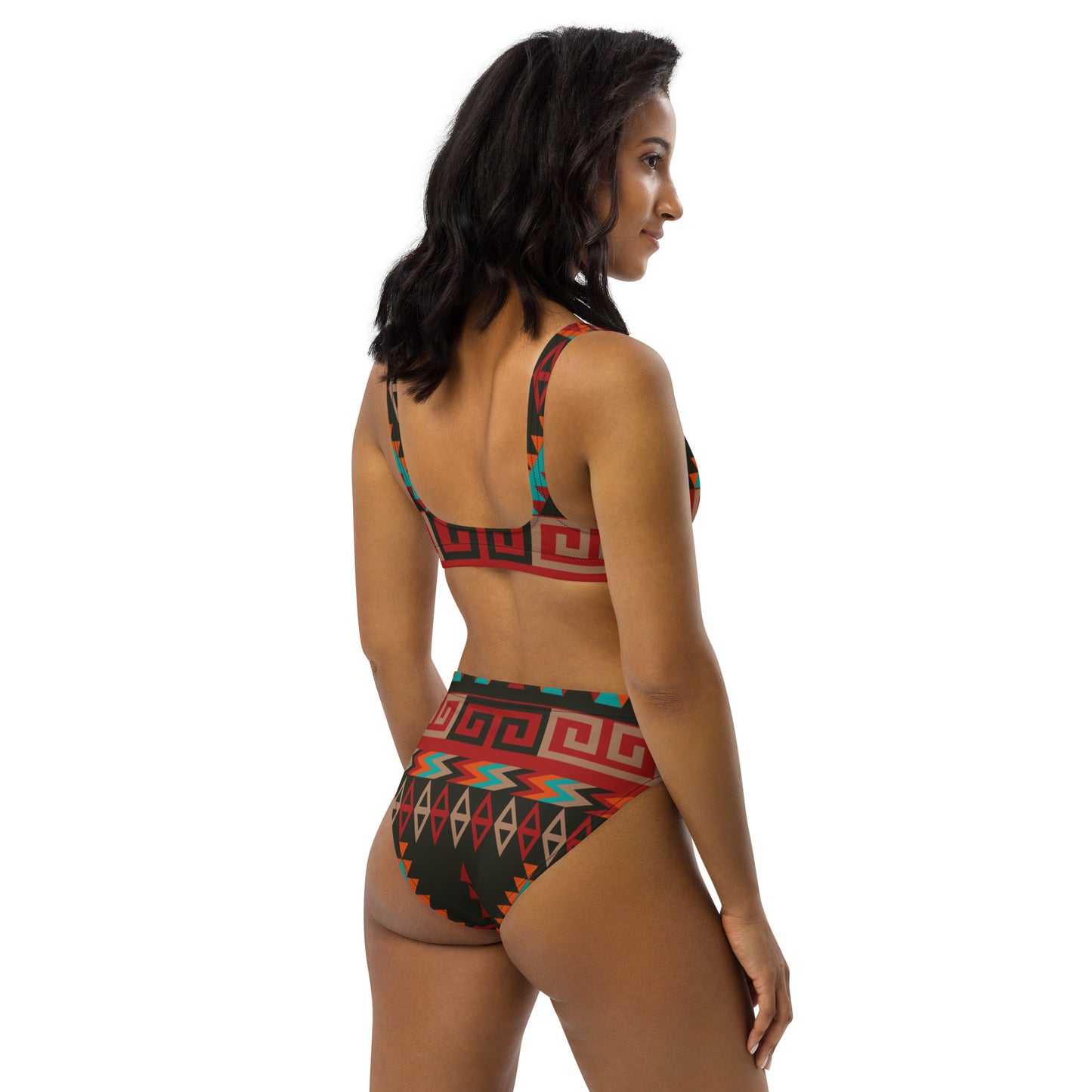 Recycled high-waisted bikini with Mayan Print