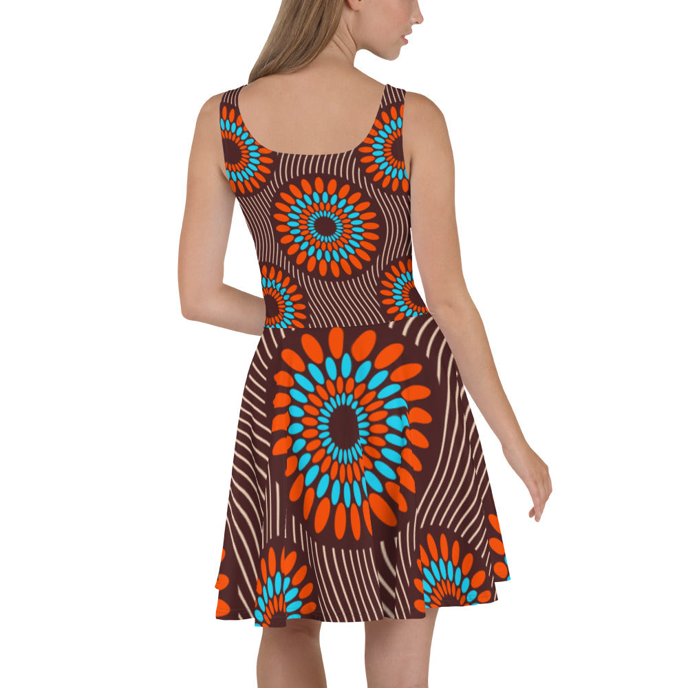 Skater Dress with with Orange African Print