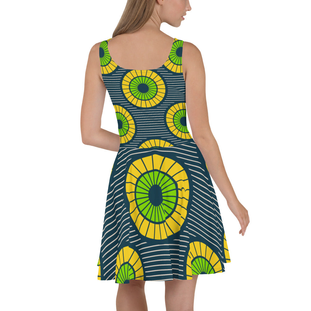 Skater Dress with Green African Print