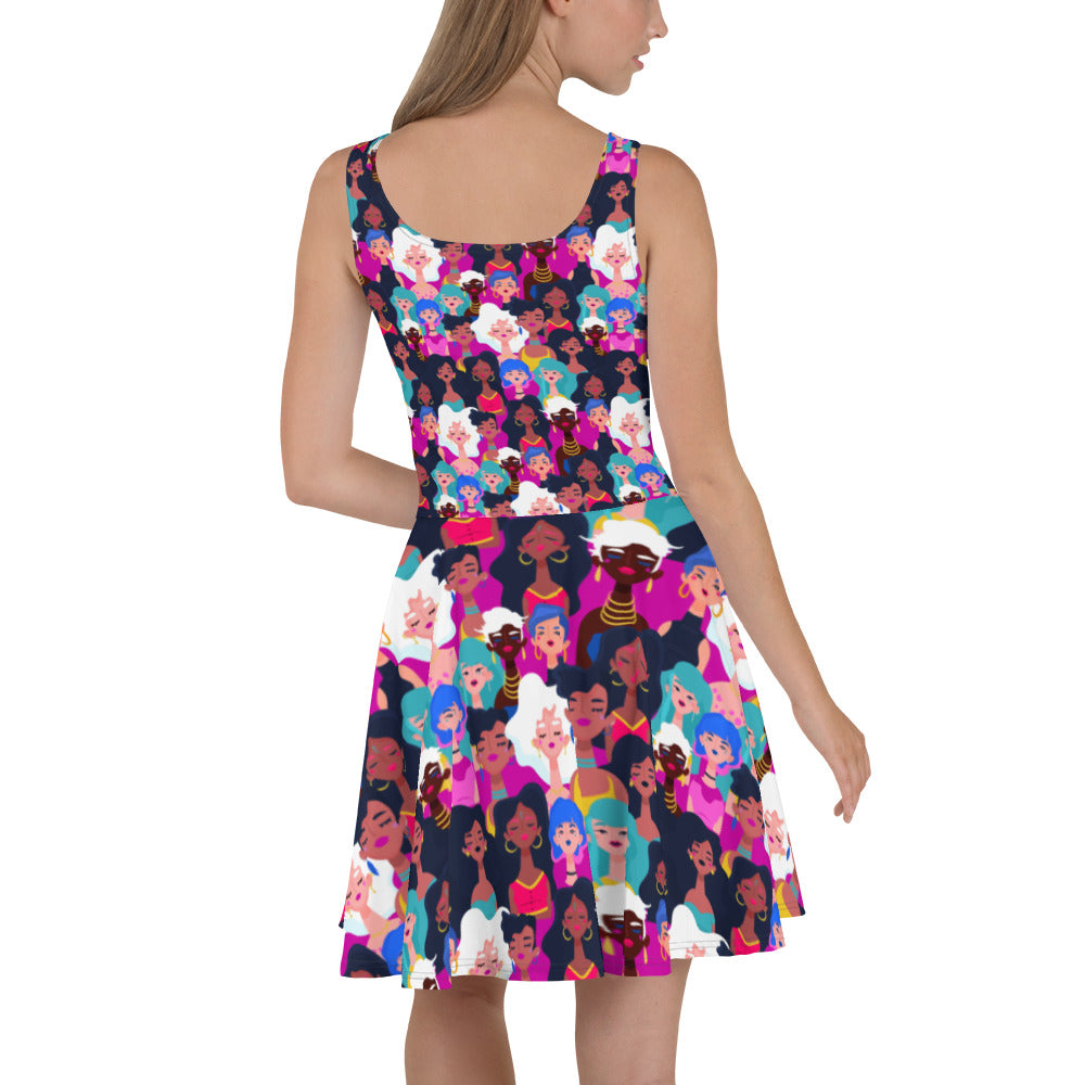 Skater Dress with Black Ladies Print