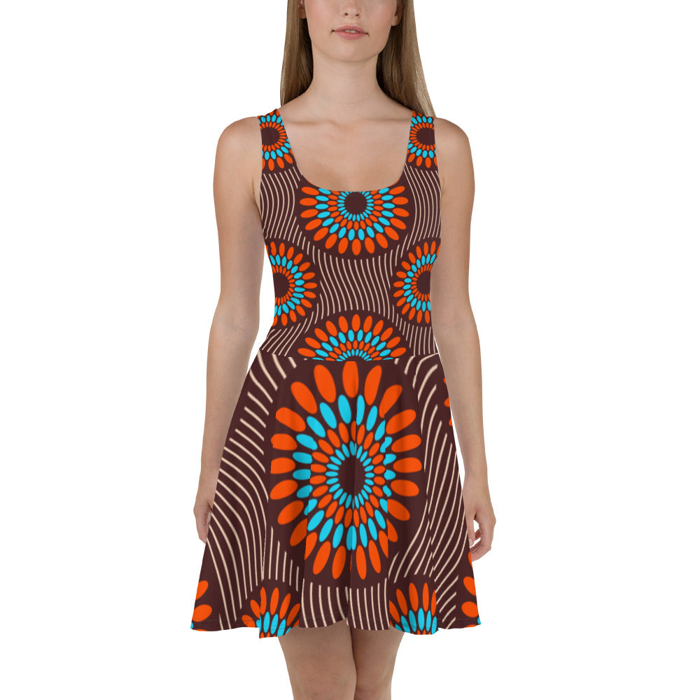 Skater Dress with with Orange African Print