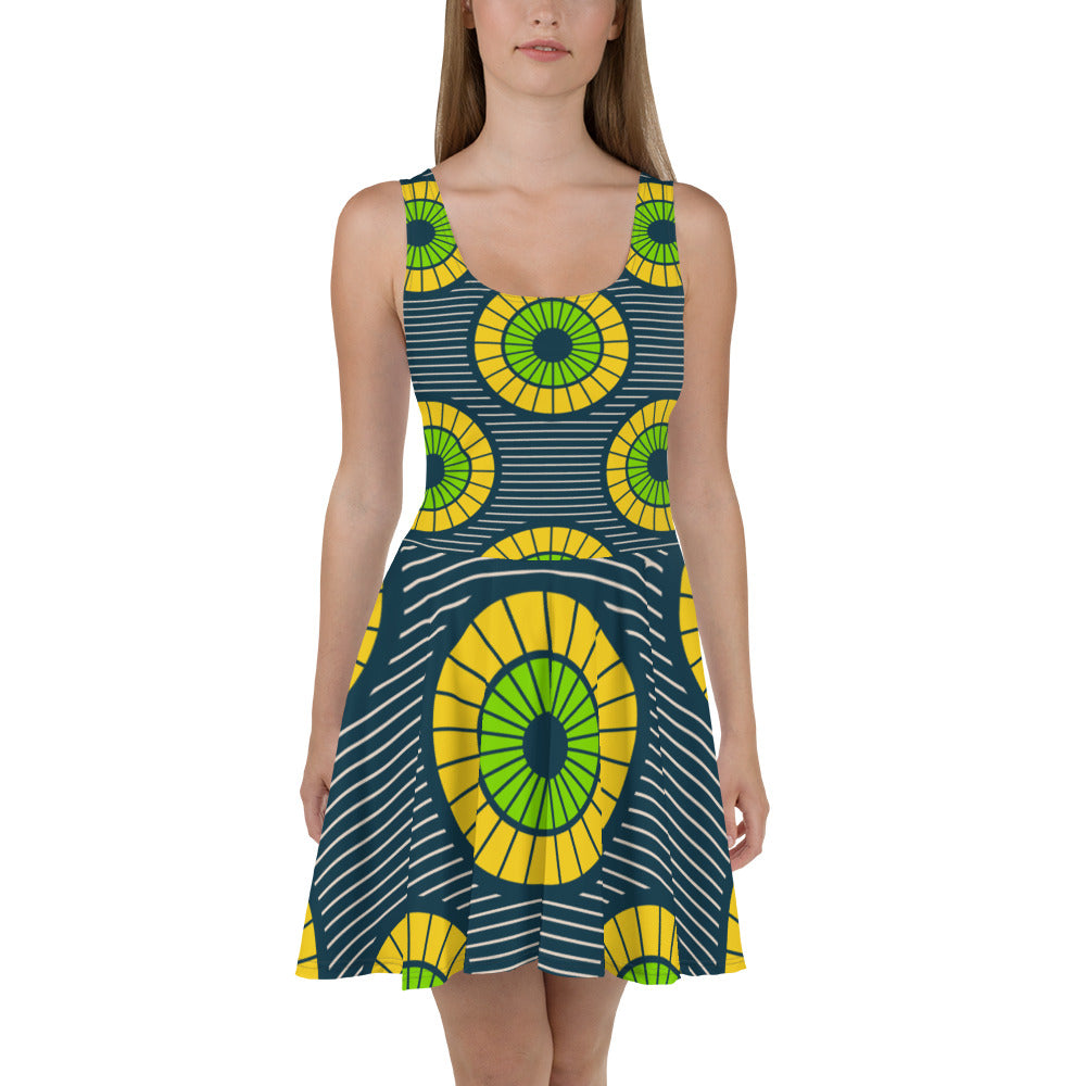 Skater Dress with Green African Print