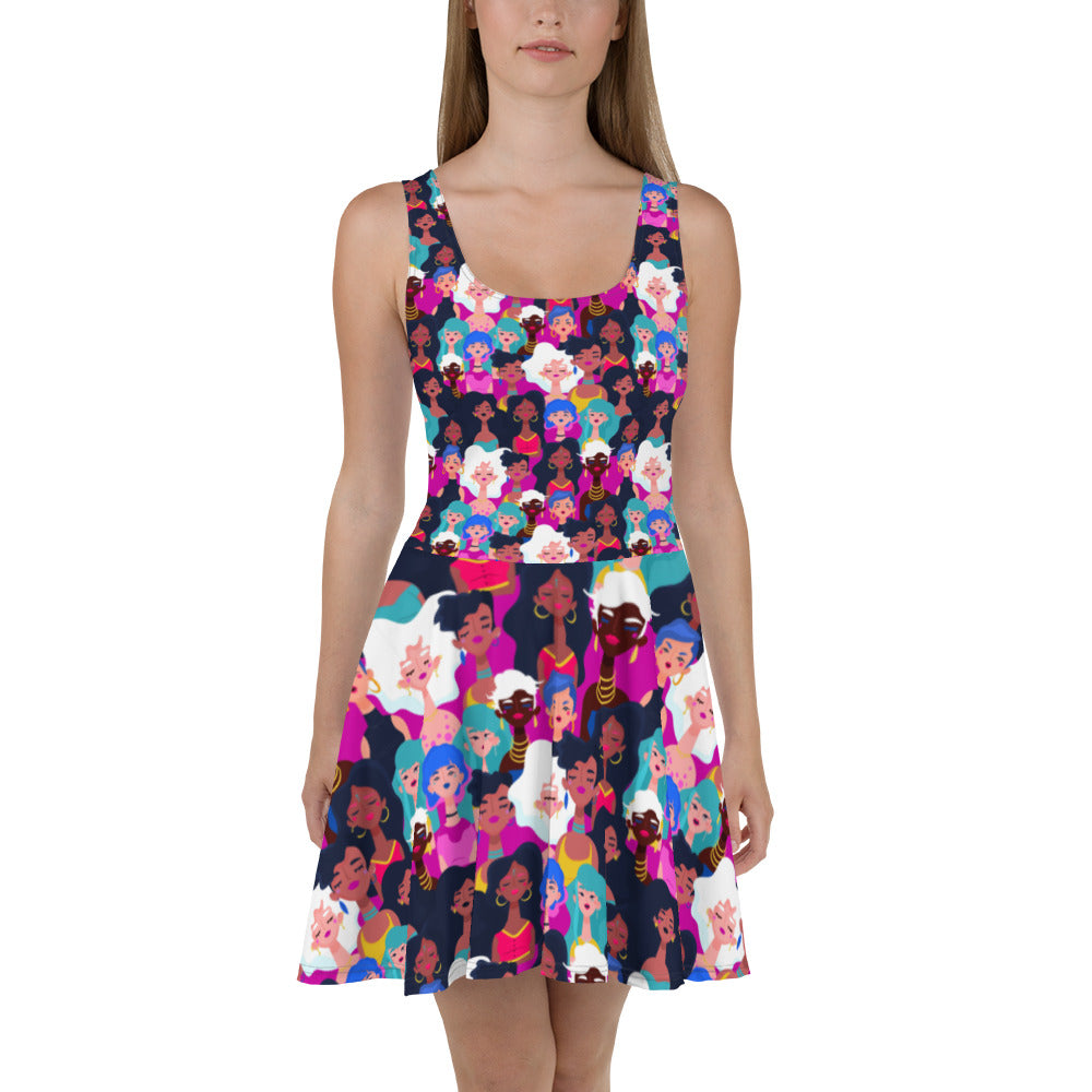 Skater Dress with Black Ladies Print