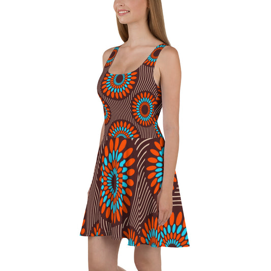 Skater Dress with with Orange African Print