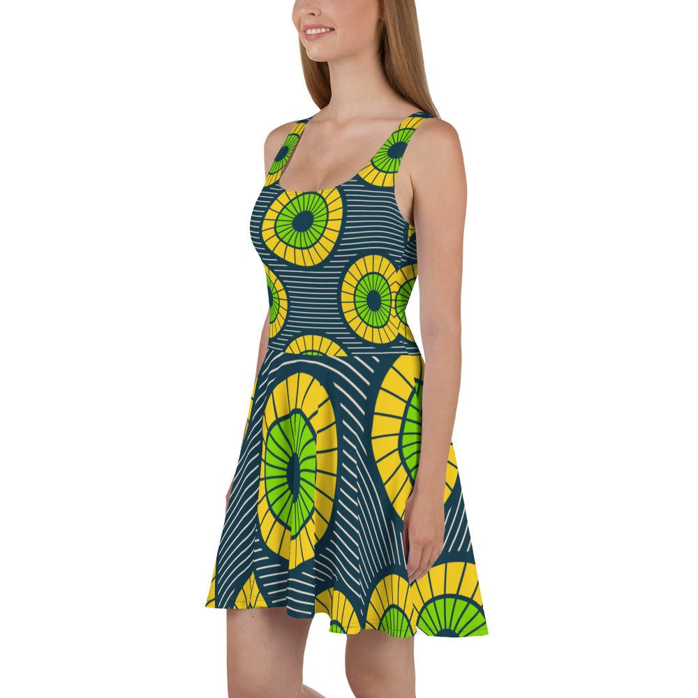 Skater Dress with Green African Print