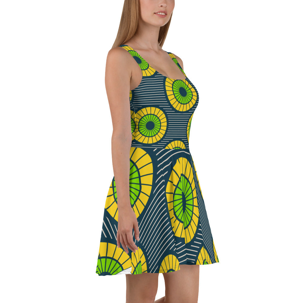 Skater Dress with Green African Print