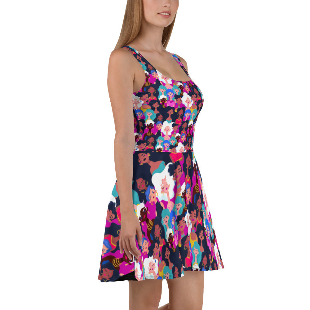 Skater Dress with Black Ladies Print