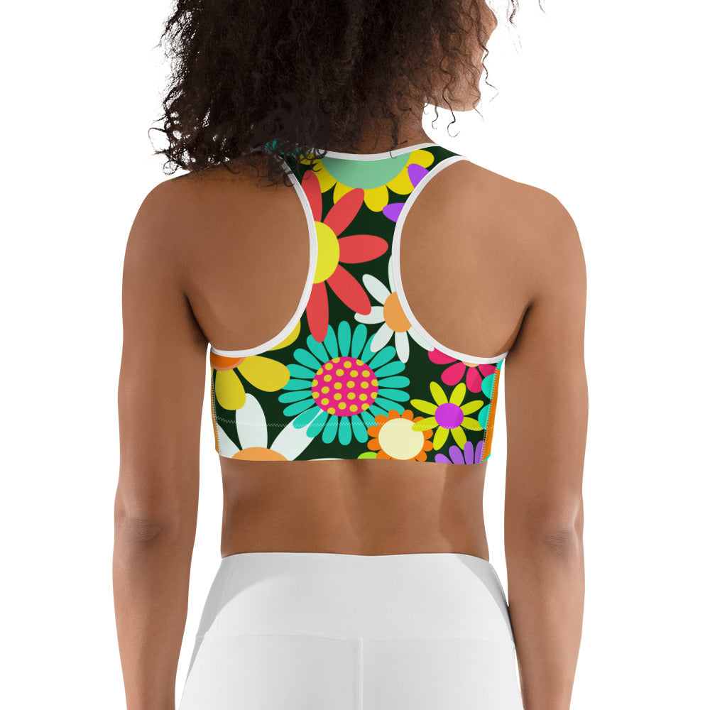 Sports bra with Psychedelic Daisy Print