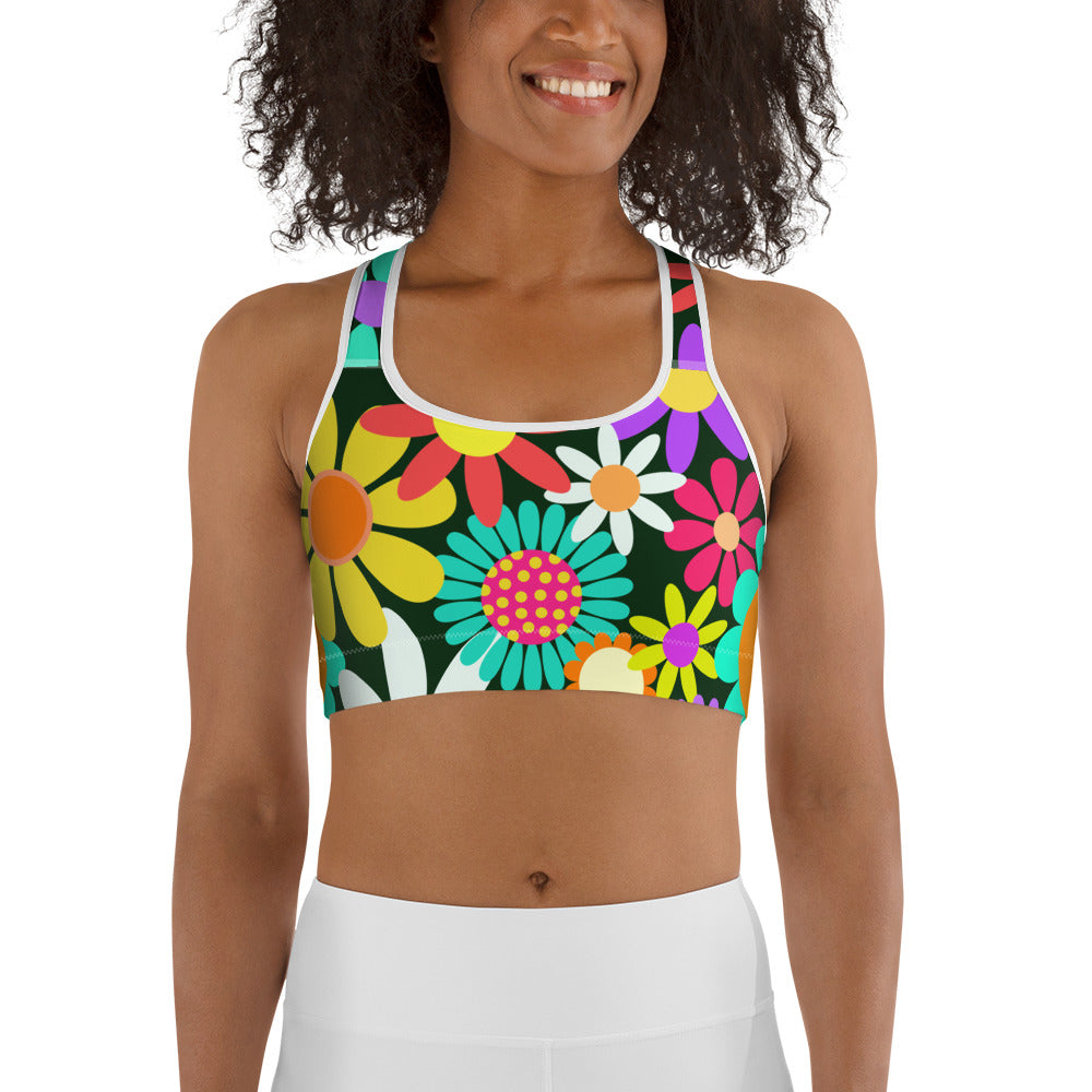 Sports bra with Psychedelic Daisy Print