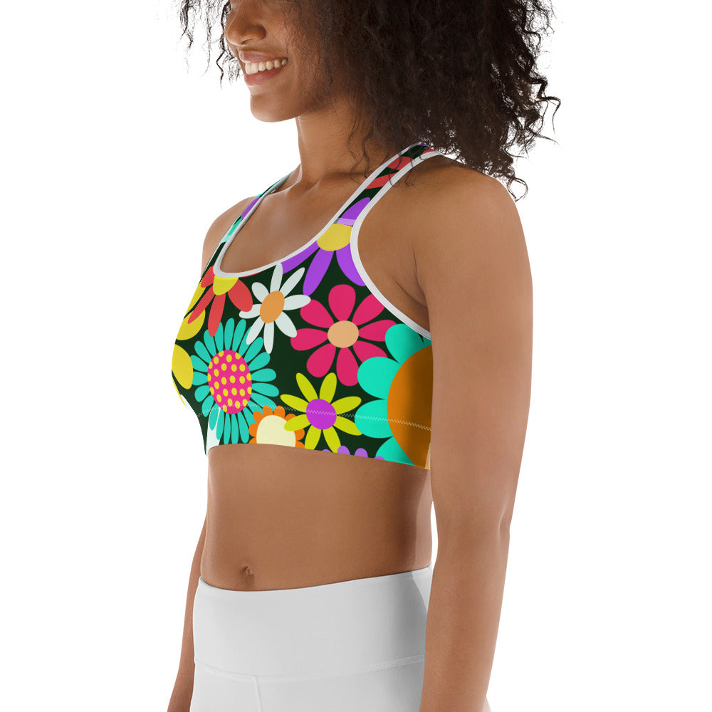 Sports bra with Psychedelic Daisy Print