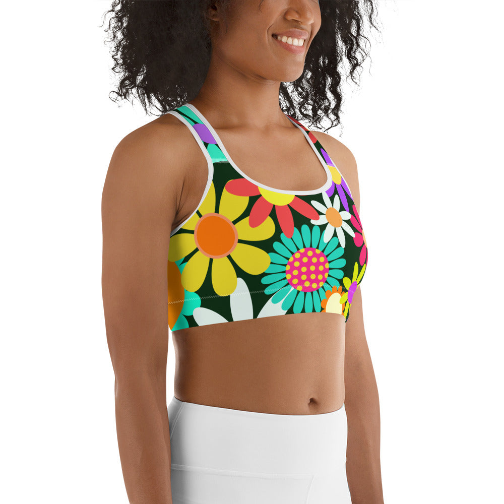 Sports bra with Psychedelic Daisy Print