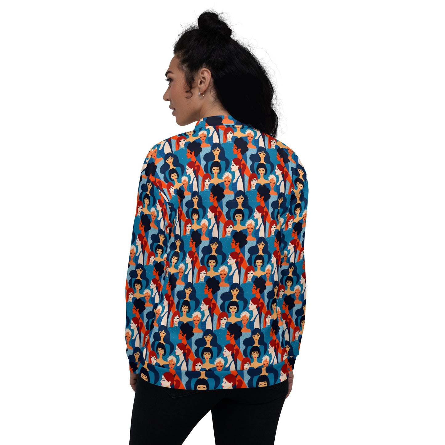 Unisex Bomber Jacket with Blue Ladies Print