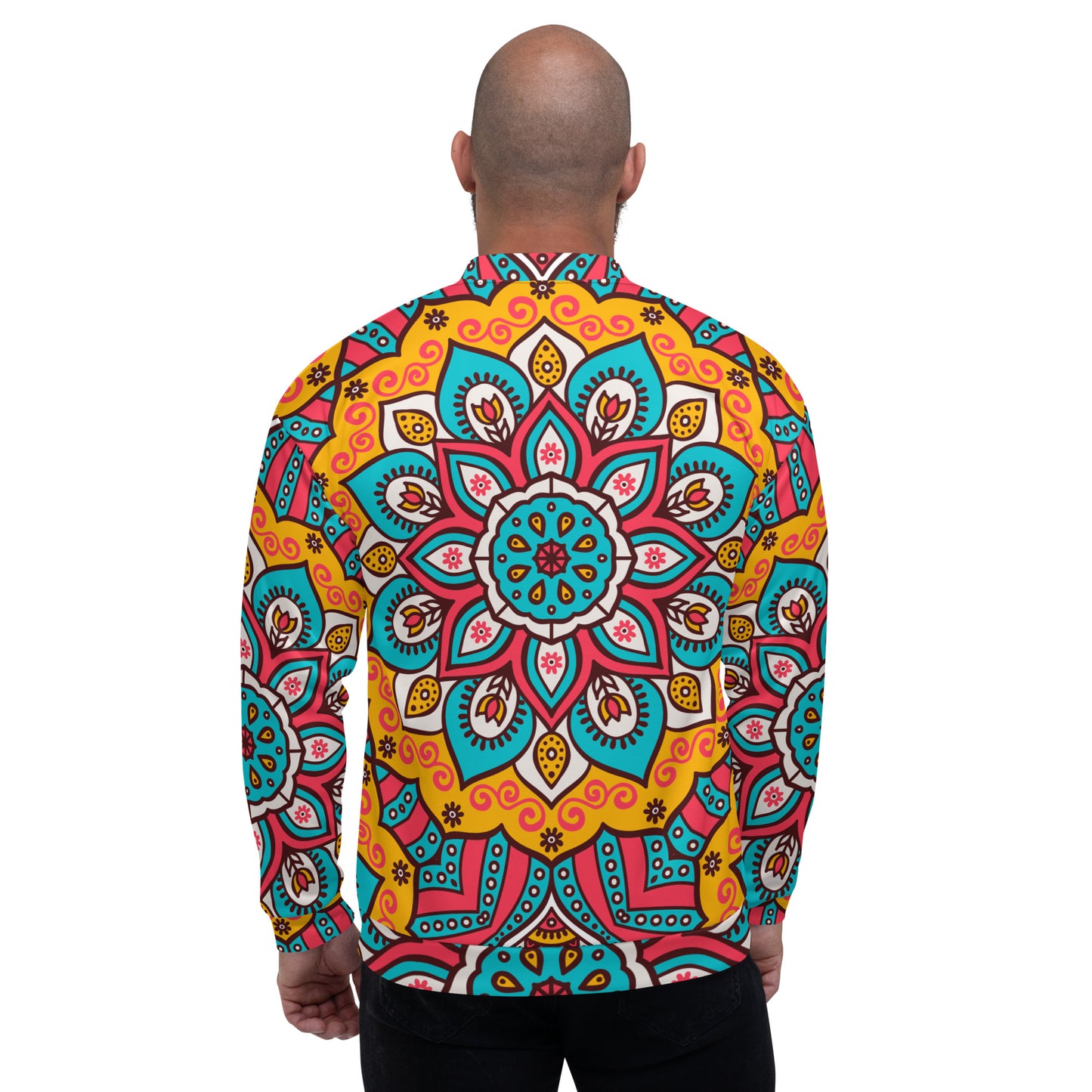 Unisex Bomber Jacket with Turquoise Mandala Print