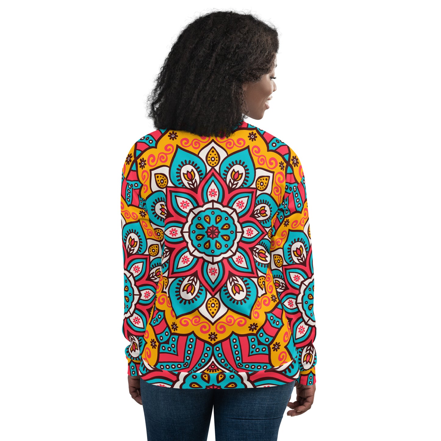 Unisex Bomber Jacket with Turquoise Mandala Print