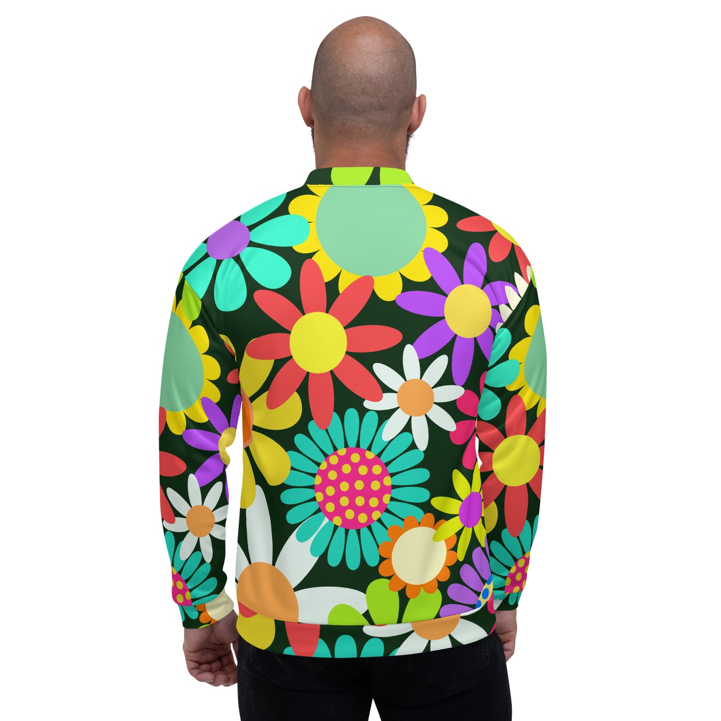 Unisex Bomber Jacket with Psychedelic Daisy Print