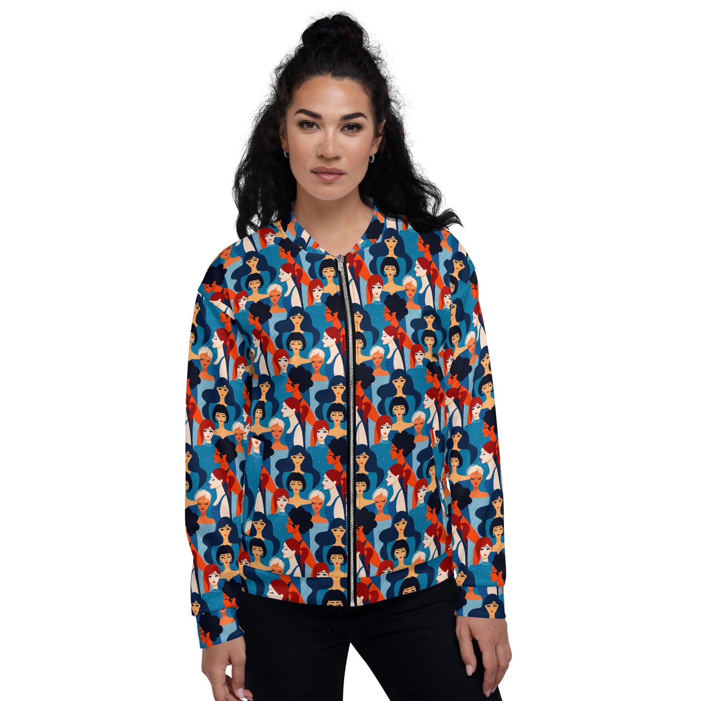 Unisex Bomber Jacket with Blue Ladies Print