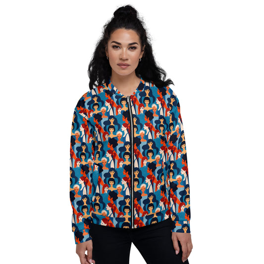 Unisex Bomber Jacket with Blue Ladies Print