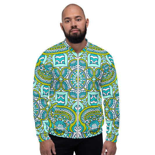 Unisex Bomber Jacket Green Mandala Print