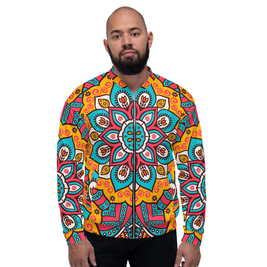 Unisex Bomber Jacket with Turquoise Mandala Print