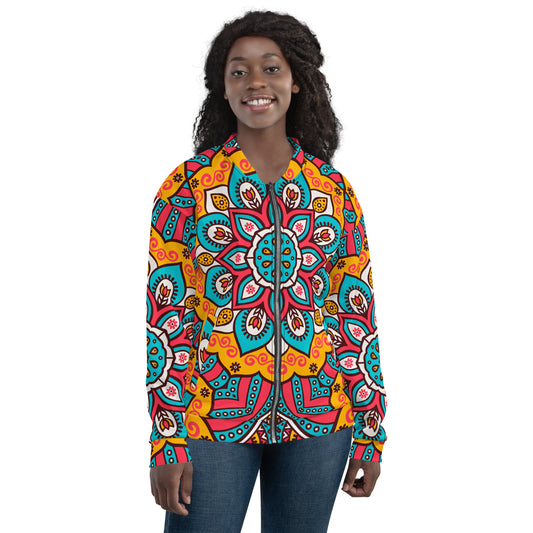 Unisex Bomber Jacket with Turquoise Mandala Print