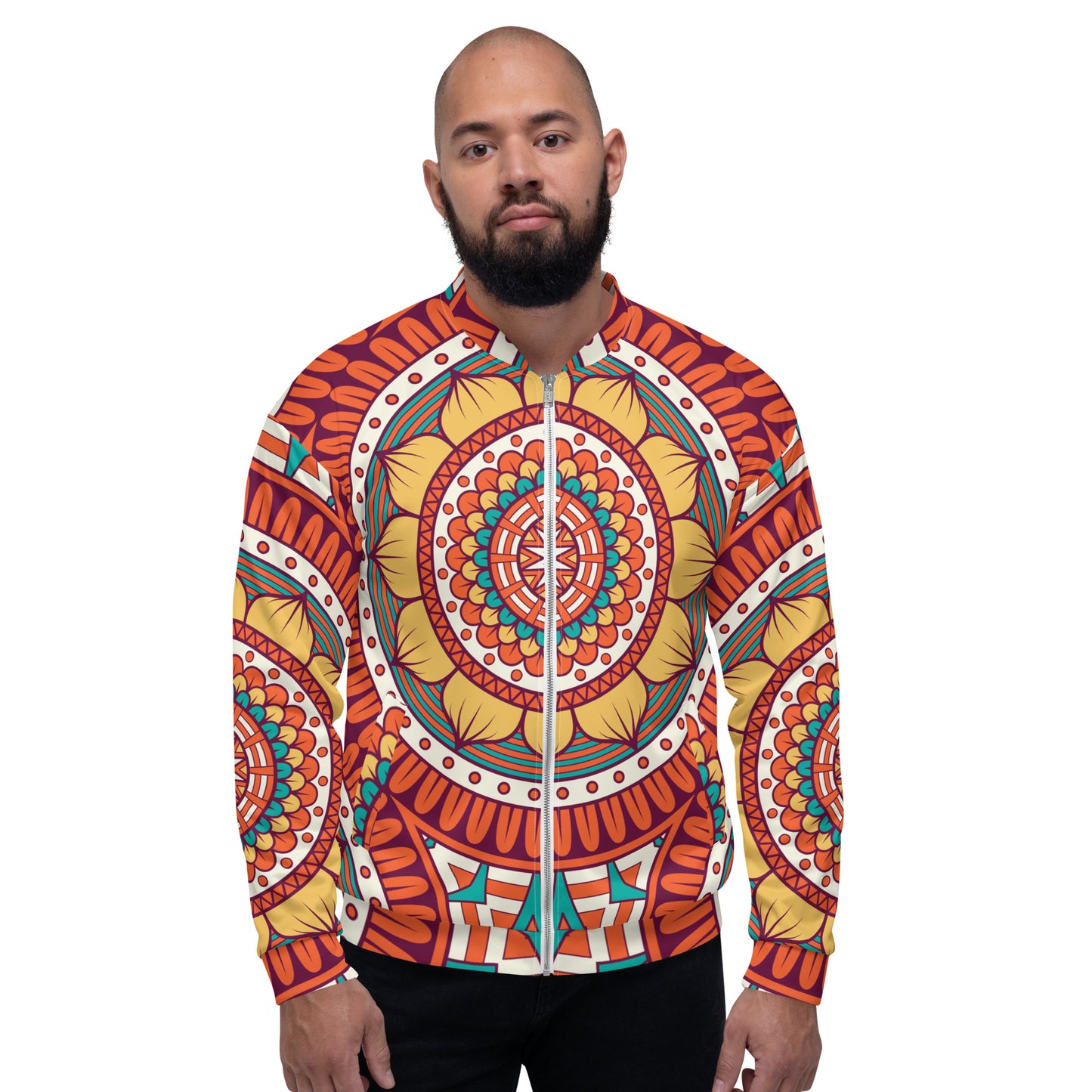 Unisex Bomber Jacket with Golden Mandela Print