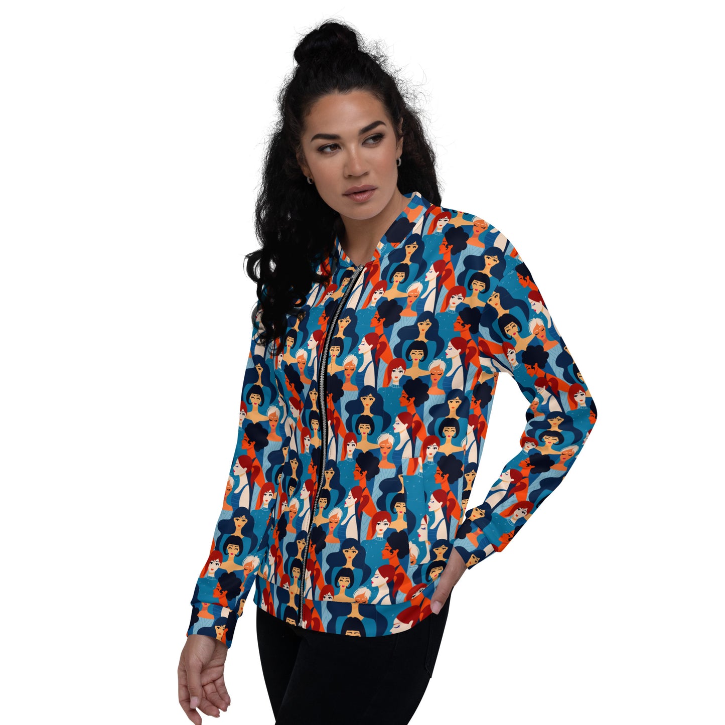 Unisex Bomber Jacket with Blue Ladies Print