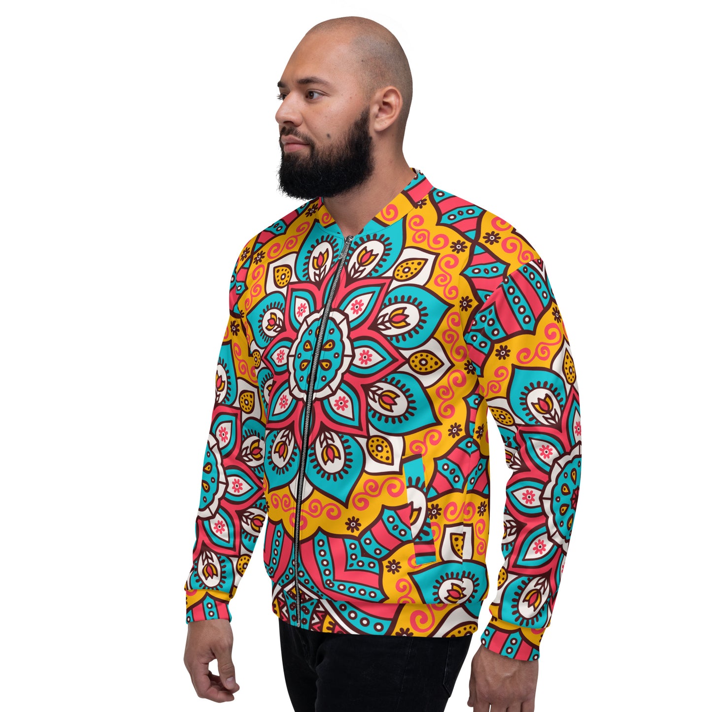 Unisex Bomber Jacket with Turquoise Mandala Print