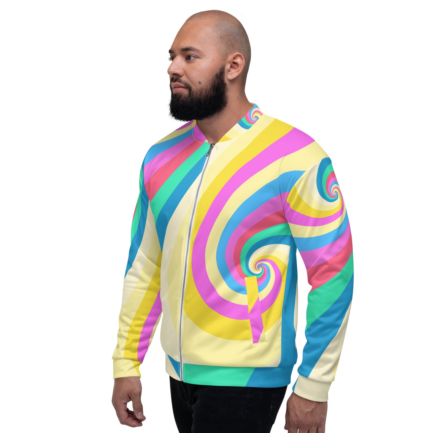 Unisex Bomber Jacket with Pastel Swirl Print