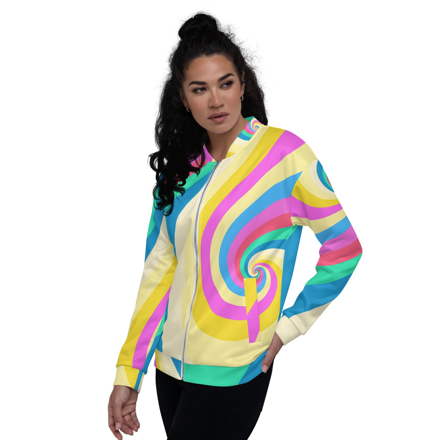 Unisex Bomber Jacket with Pastel Swirl Print