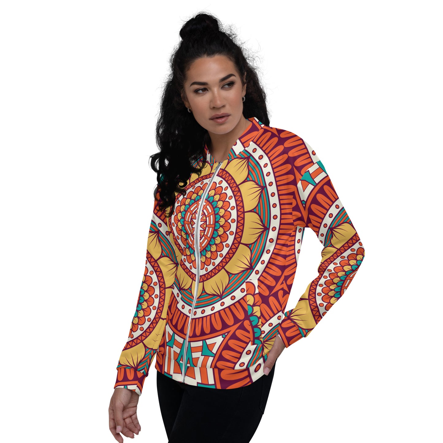 Unisex Bomber Jacket with Golden Mandala Print
