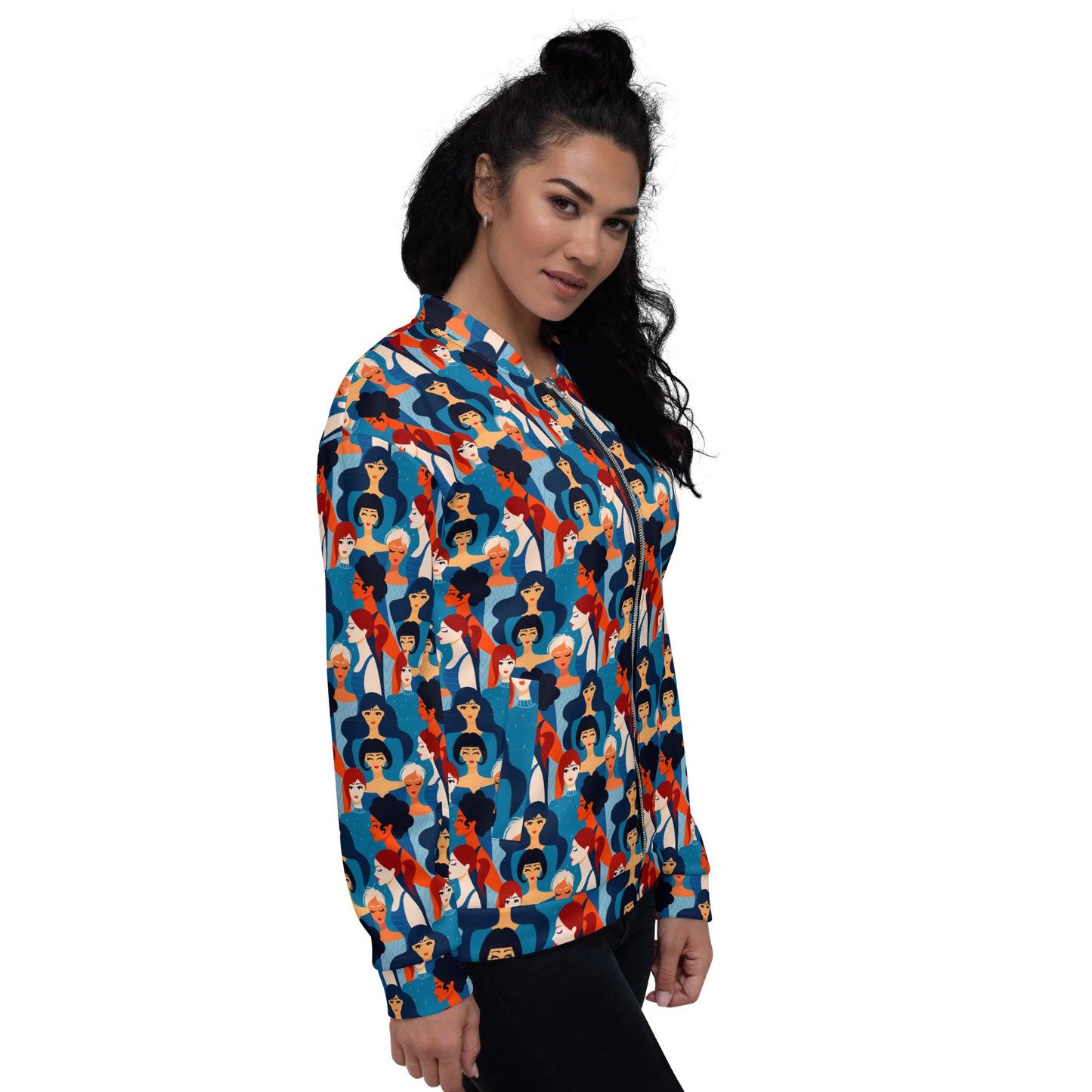 Unisex Bomber Jacket with Blue Ladies Print