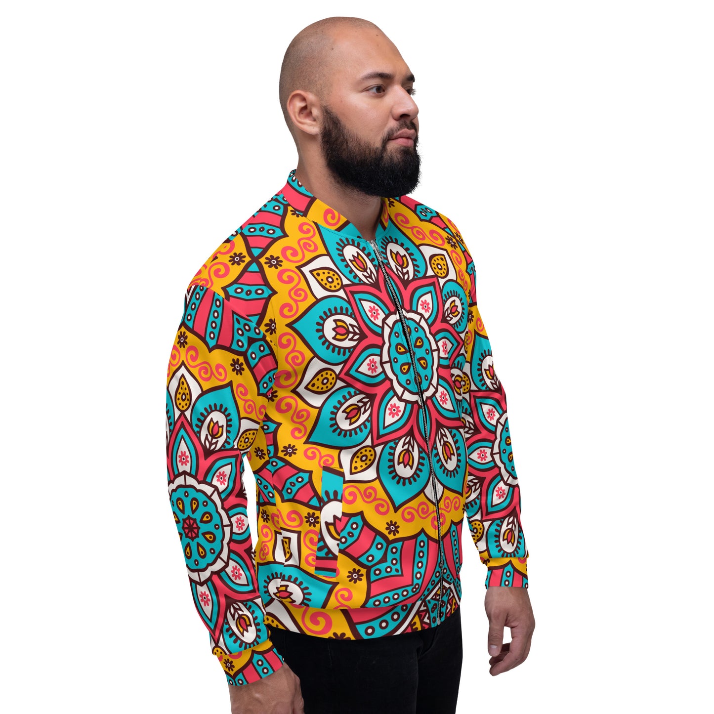 Unisex Bomber Jacket with Turquoise Mandala Print