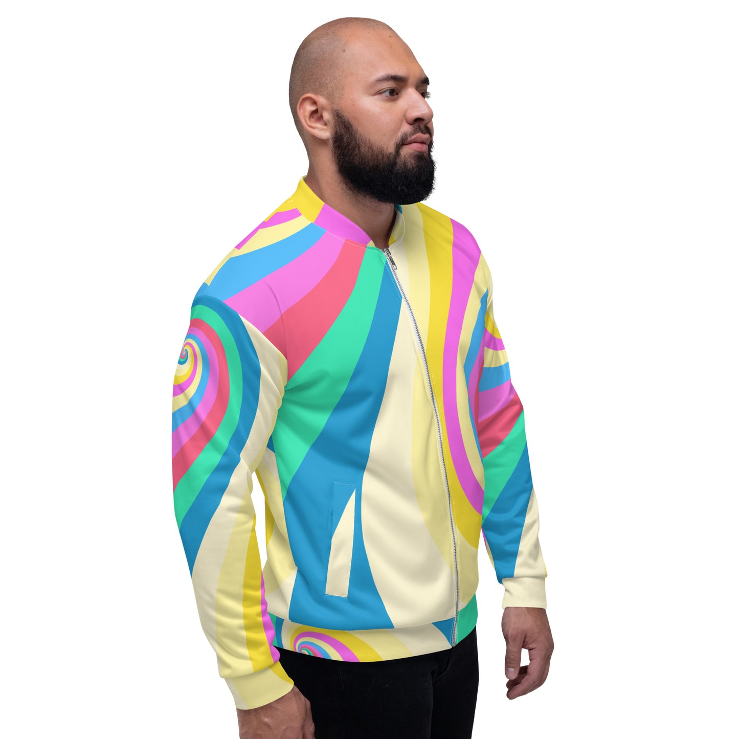 Unisex Bomber Jacket with Pastel Swirl Print