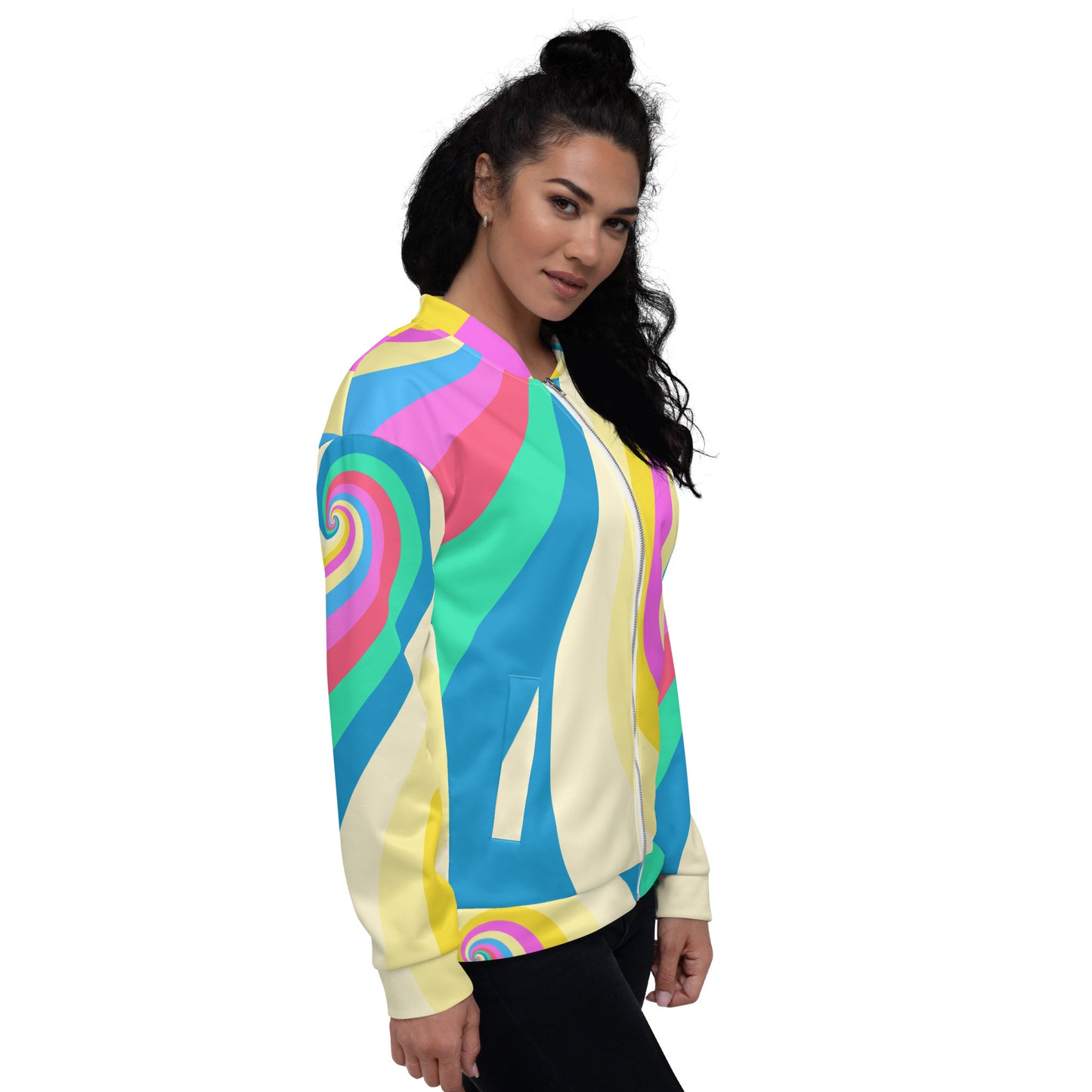 Unisex Bomber Jacket with Pastel Swirl Print