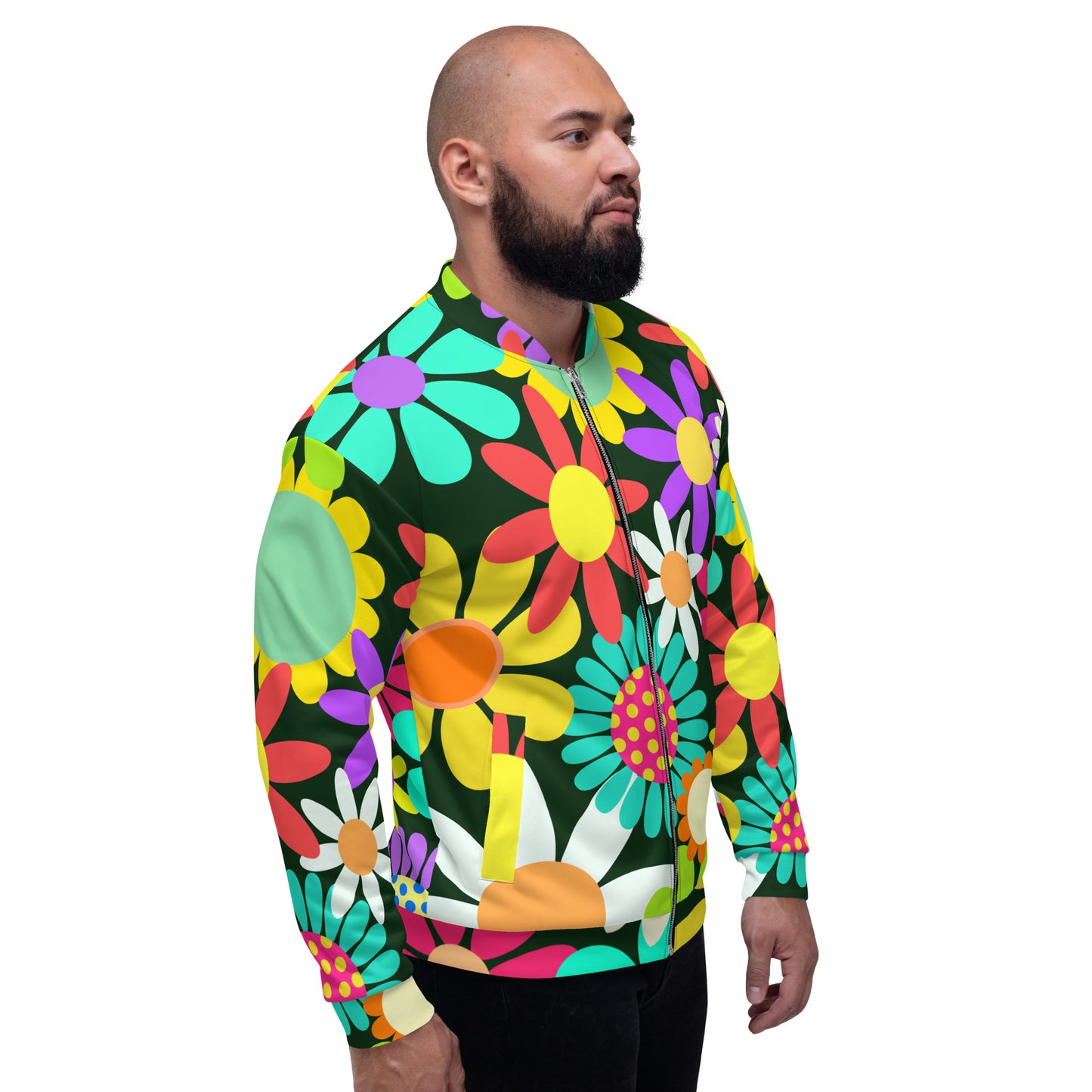 Unisex Bomber Jacket with Psychedelic Daisy Print