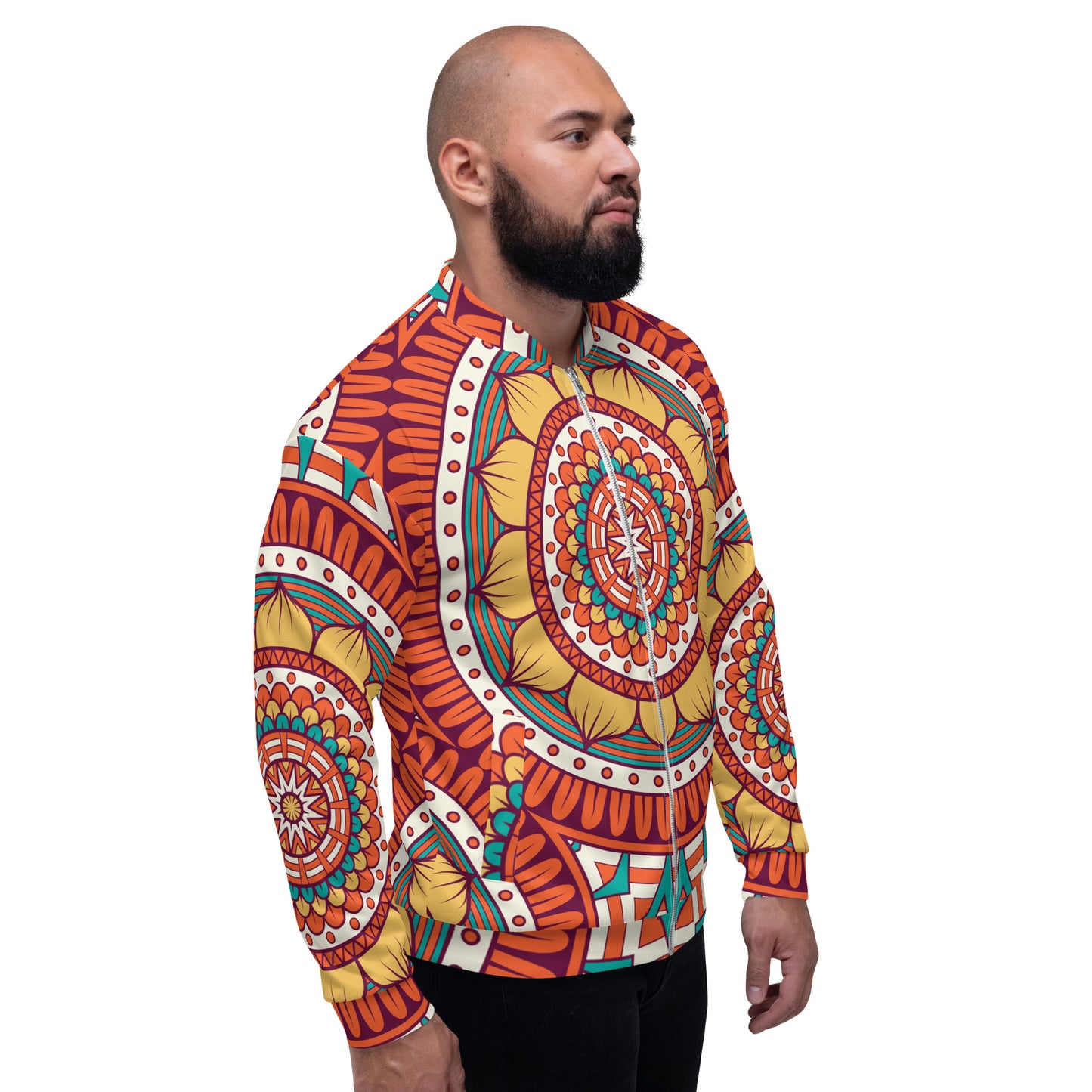 Unisex Bomber Jacket with Golden Mandela Print