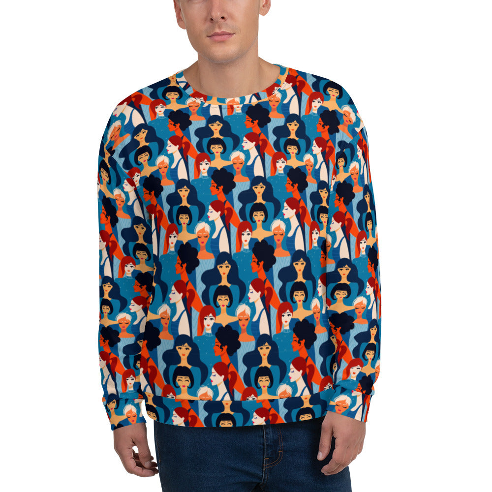 Unisex Sweatshirt  with Blue Ladies Print